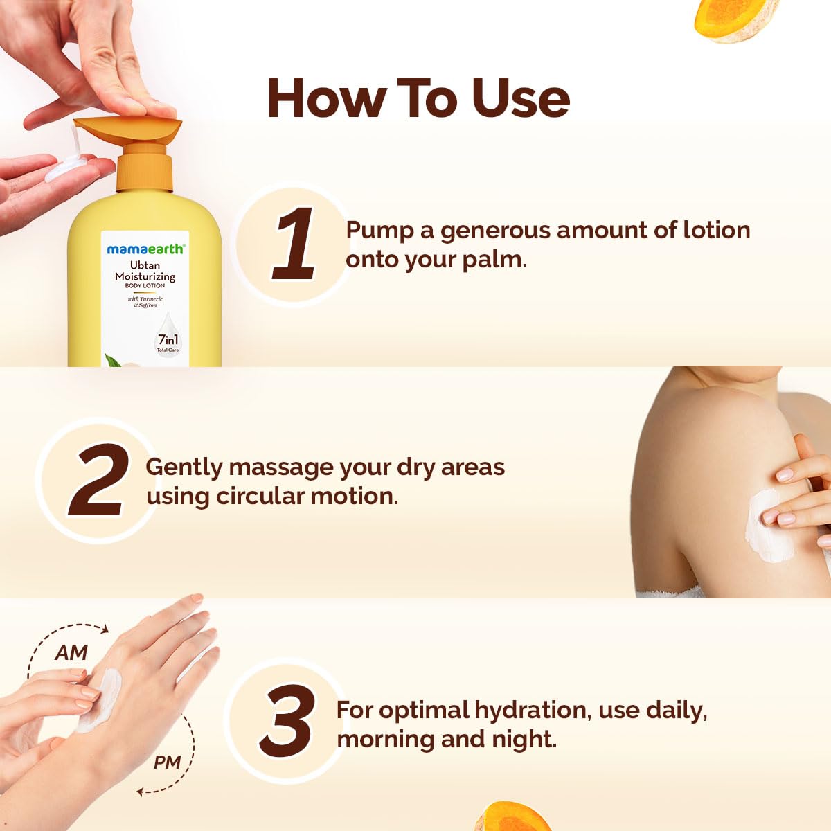 Mamaearth Ubtan Moisturizing Body Lotion with Turmeric & Saffron for Glowing Skin | 48H Moisturization | Nourishes Dry Skin | 7 in1 Total Care | 100% Natural Butter | Non-Greasy Smooth Skin | 400 ml