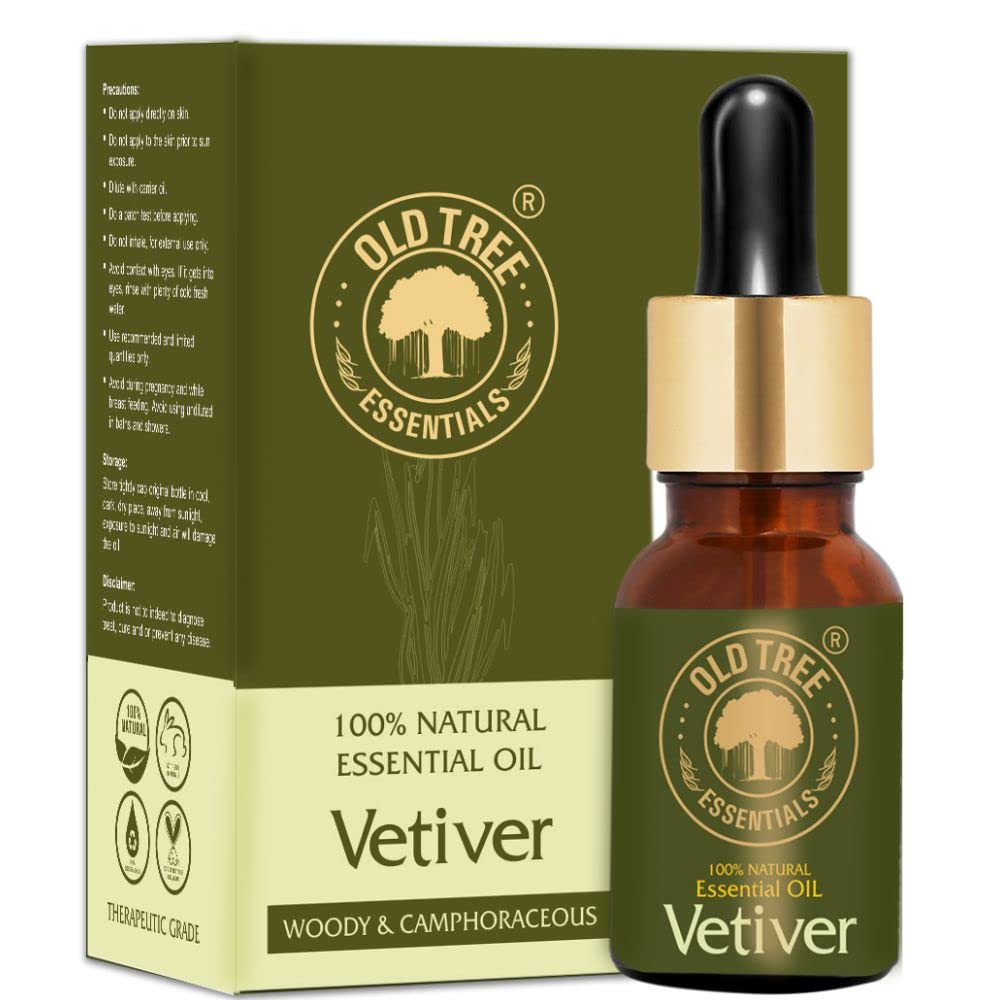 Old Tree Vetiver Essential Oil for Skin Care, Home Fragrance and Soap Making (15ml) - Pure Natural Aromaherapy Oil for Bath, Diffuser with Glass Dropper