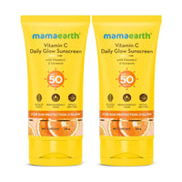 Mamaearth Vitamin C Daily Glow Sunscreen with Vitamin C & Turmeric | For Sun Protection, Tan Protection & Glow | SPF 50 & PA++++ Protection | No White Cast | Lightweight & Non-Sticky | Brightens Skin | For All Skin Types | 50 g x 2