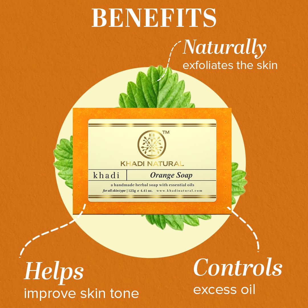 Khadi Natural Herbal Orange Soap, 125g - Pack of 2