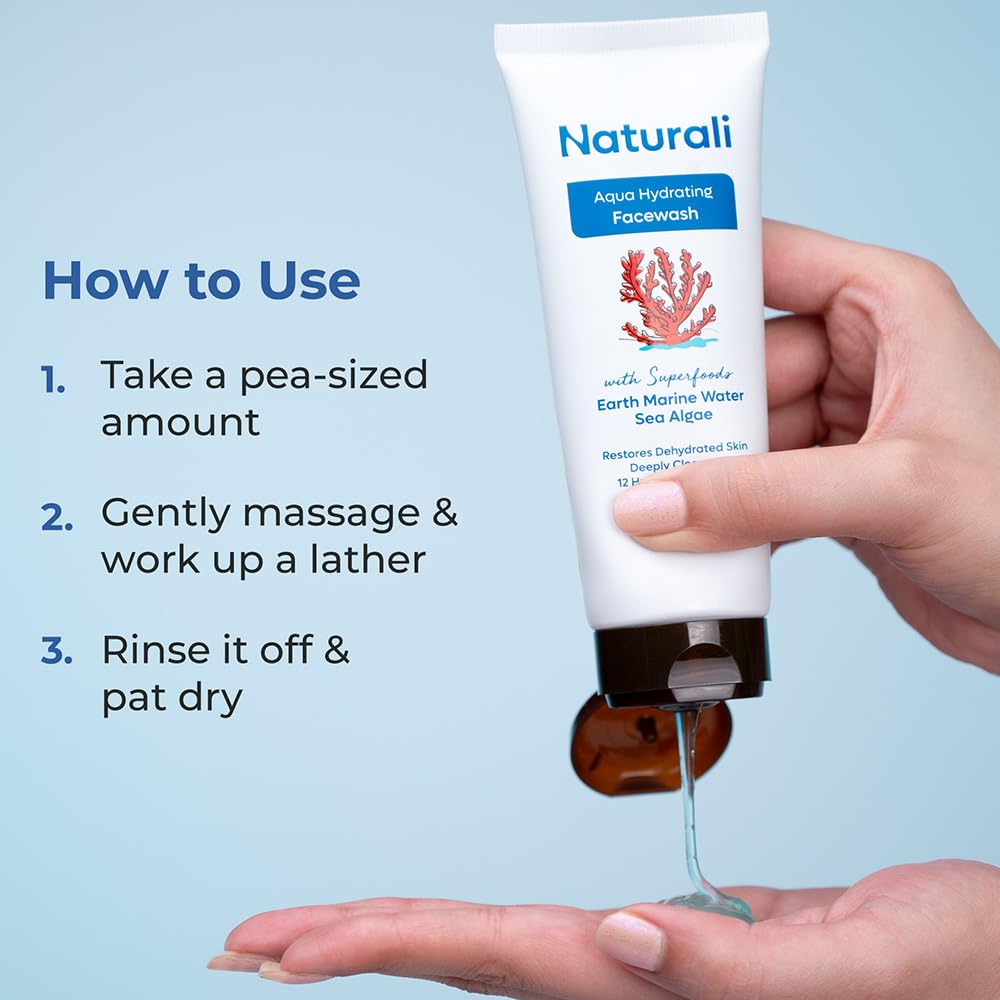 Naturali Aqua Hydrating Face Wash With Earth Marine Water & Sea Algae | Deeply Cleanses | Restores Dehydrated Skin | Sulphate & Paraben Free | 100ml