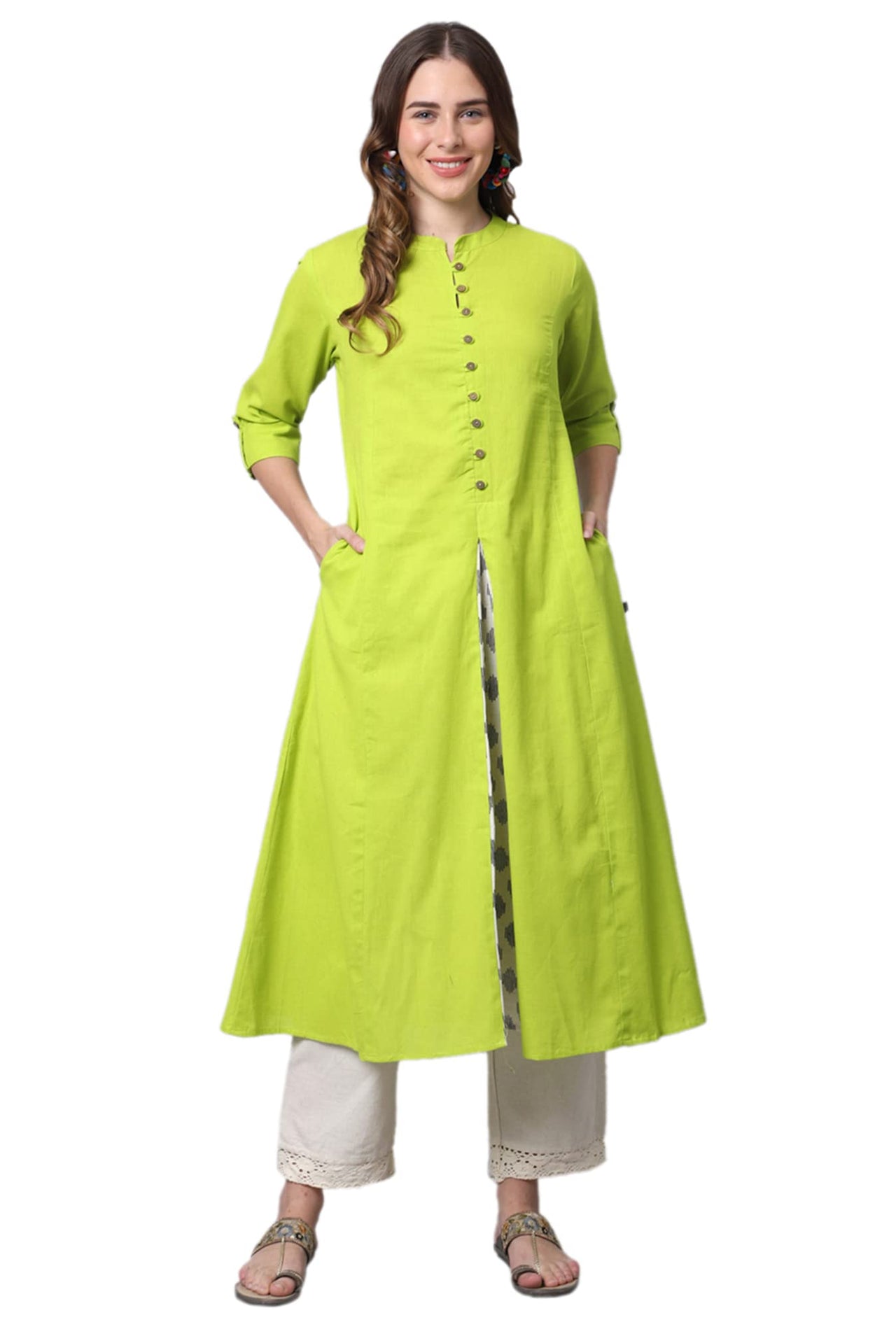 Pistaa's  Women Cotton Printed Cut Regular Kurta