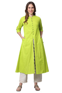 Pistaa's  Women Cotton Printed Cut Regular Kurta