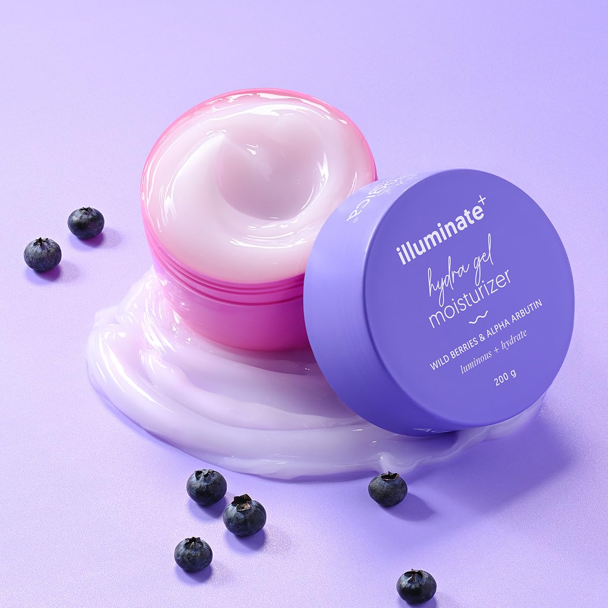 Aqualogica Illuminate + Hydra Gel Moisturizer with Wild Berries & Alpha Arbutin | 24 Hour Intense Hydration | Water-Like Gel Texture | Non-Sticky & Quick Absorbing for Luminous Skin | 200 g