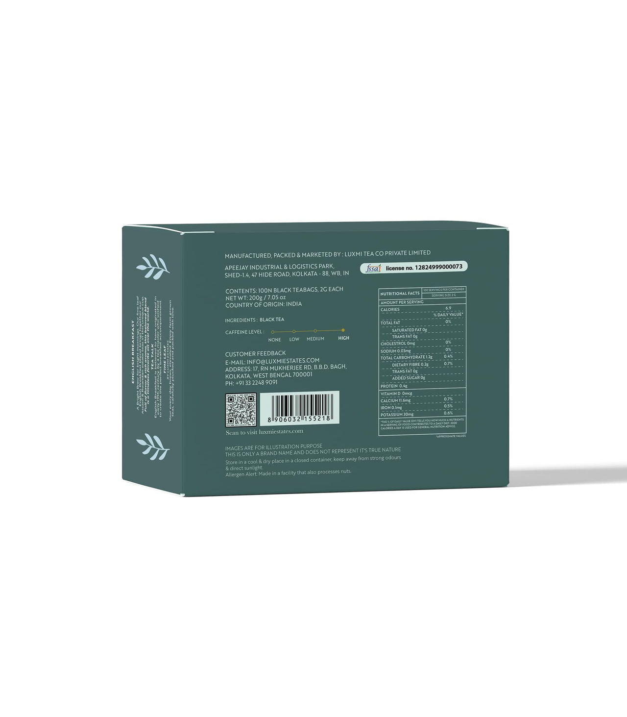 Luxmi Estates - Fine Leaf English Breakfast Black Tea | High Caffeine - Strong, Robust, Double Chamber Stapleless Blend of Assam & Darjeeling Tea |100 Tea Bags * 2g | 200 gm