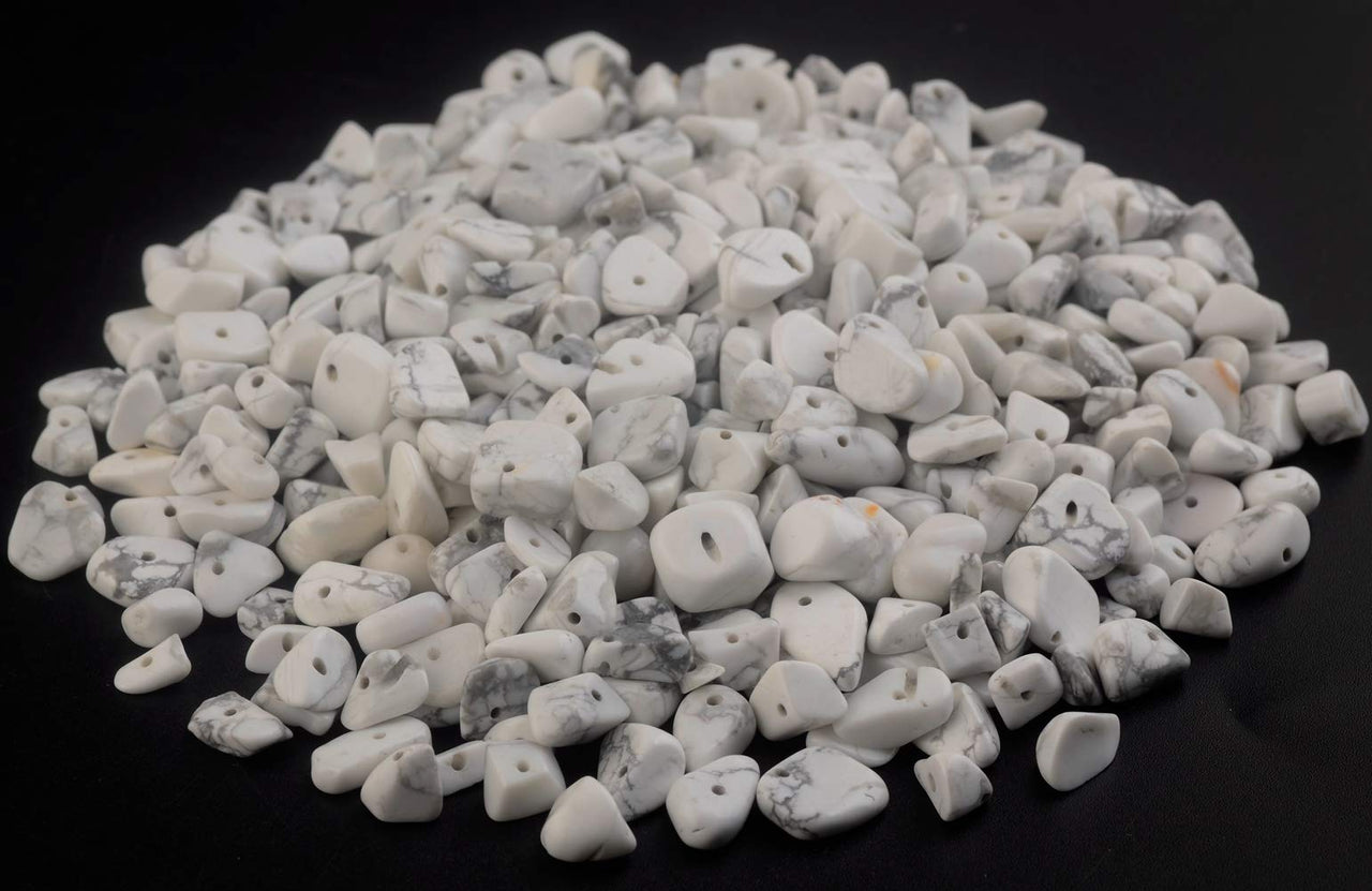 Natural Chip Stone Beads White Howlite 5-8mm About 400 Pieces Irregular Gemstones Healing Crystal Loose Rocks Bead Hole Drilled DIY for Bracelet Jewelry Making Crafting (5-8mm, White Howlite)