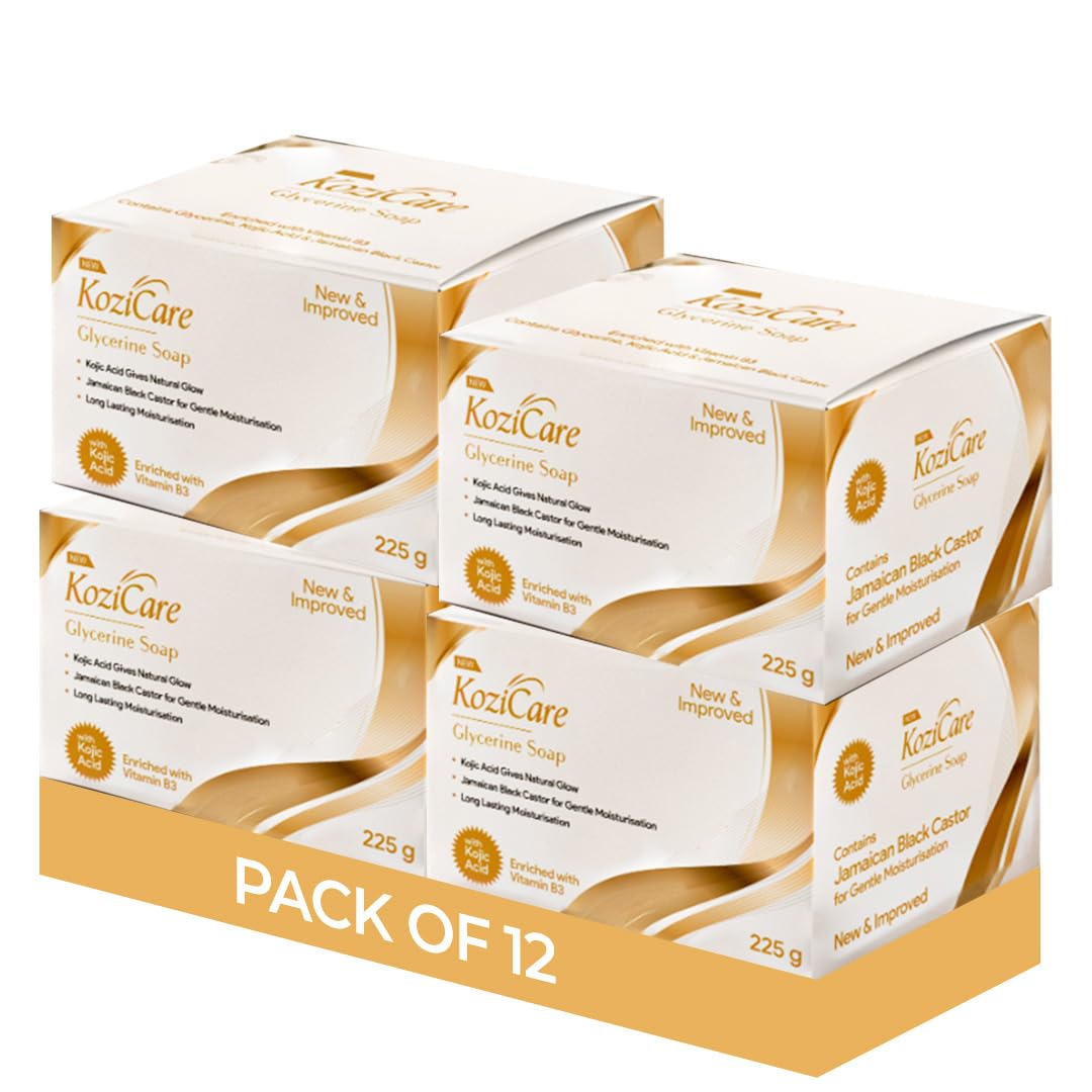 Kozicare Glycerin Soap | Kojic acid skin whitening soap | With goodness of Black Castor| Bath Soap for Healthy, Radiant Complexion | Both for Men & Women (Pack of 12)