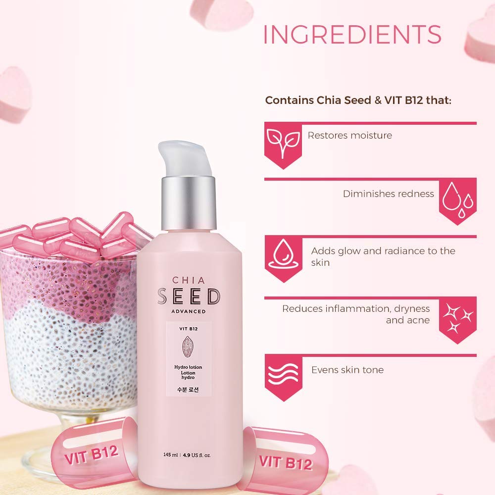 The Face Shop Chia Seed Hydro Cream with Vitamin B12 & Chia Seeds | 24HR Intense Hydration Face Cream | For Intense Moisturization & Skin Barrier Protection | Korean Skin Care, 145ml