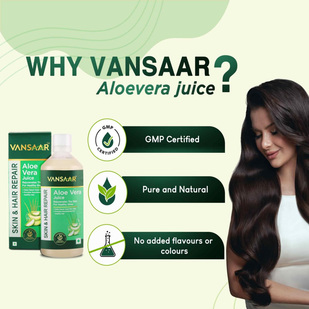 Vansaar Aloe Vera Juice - 1L | For Glowing Skin & Healthy Hair | 100% Natural, Cold Pressed with Pulp