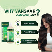Vansaar Aloe Vera Juice - 1L | For Glowing Skin & Healthy Hair | 100% Natural, Cold Pressed with Pulp