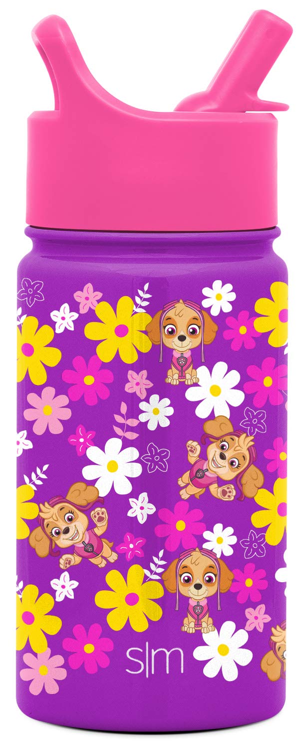 Simple Modern Paw Patrol Kids Water Bottle with Straw Insulated Stainless Steel Toddler Cup for Girls, School | Summit Collection | 14oz, Skye Flowers