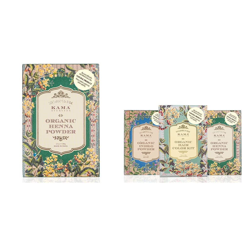 Kama Ayurveda 100% Organic Henna Powder, 100g & Kama Ayurveda Natural Organic Hair Color Kit