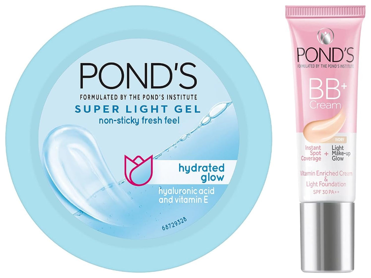POND's Super Light Gel Oil Free Face Moisturizer 49g, With Hyaluronic Acid & Vitamin E for Daily Use & POND's BB+ Cream, Instant Spot Coverage + Light Make-up Glow, Ivory 9g