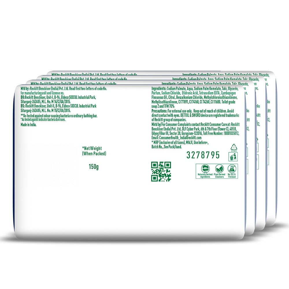 Dettol Cologne Fresh Bathing Soap Bar with 100% better odour protection- 150g Pack of 4, (600gm)