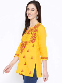 Ada Women's  Cotton Top Hand Embroidered Lucknowi Chikankari Tunic Kurti