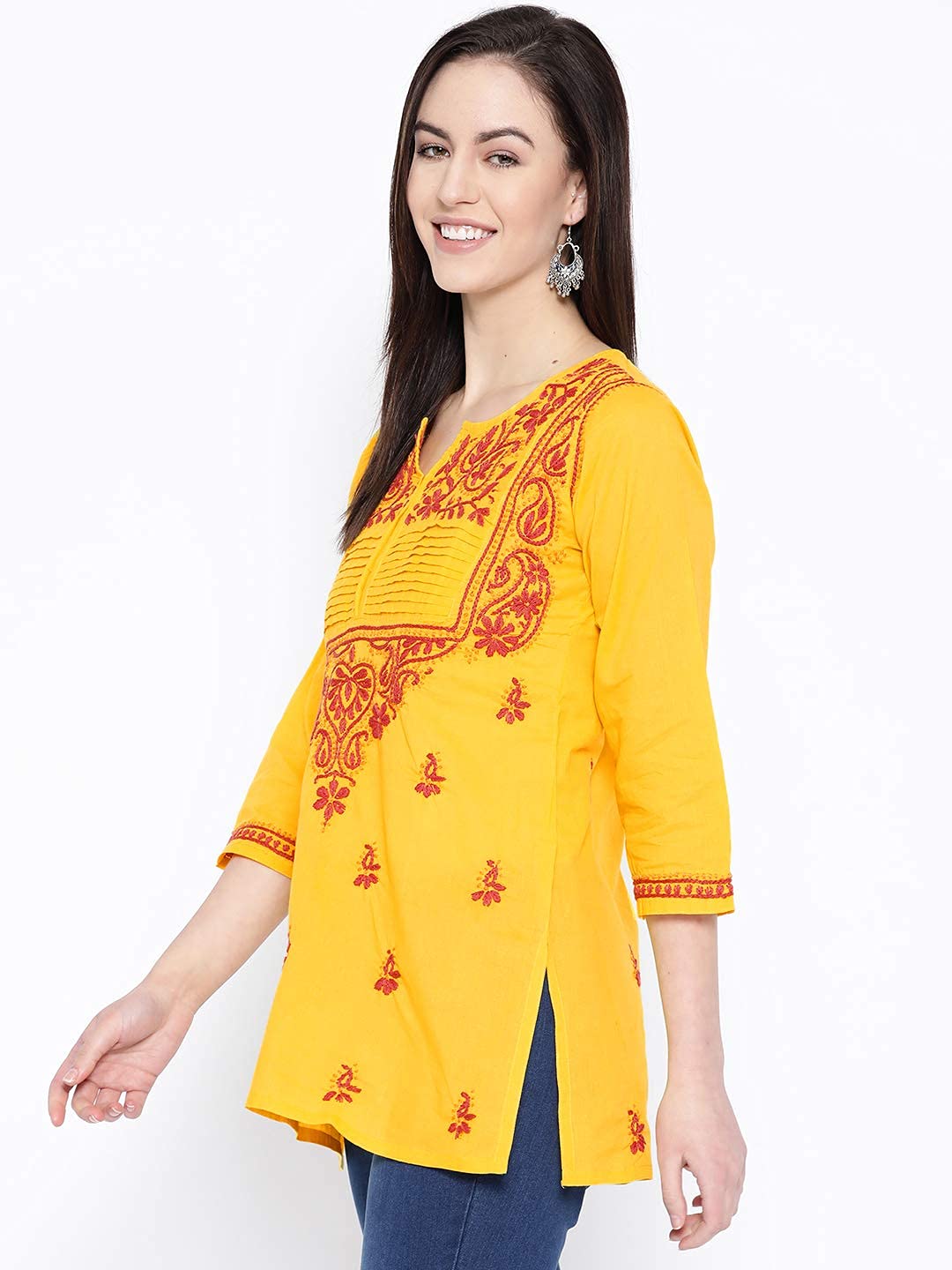 Ada Women's  Cotton Top Hand Embroidered Lucknowi Chikankari Tunic Kurti