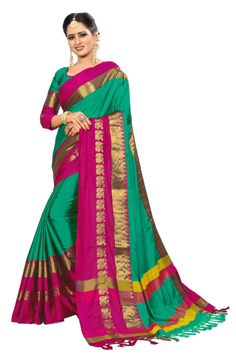 PAREVDEE Women's  Dobby Cotton Saree With Blouse Piece