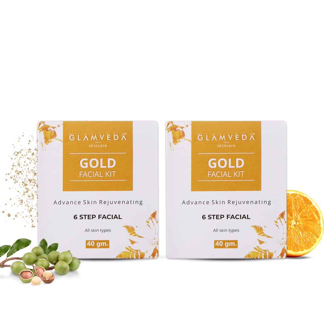 Glamveda Gold Advance Skin Rejuvinating Facial Kit Pack Of 2 | 6 Steps facial Kit | 80 gm