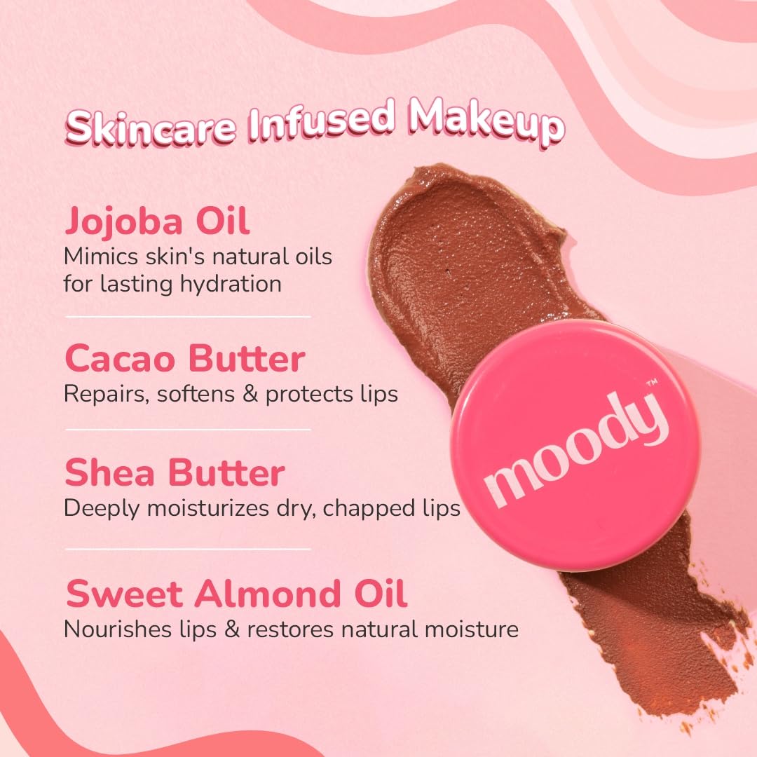 Moody Plush 3-in-1 Lip, Cheek & Eye Cream - Bubblegum Burst with Cacao Butter, Shea Butter & Jojoba Oil | Long Lasting | Paraben Free Lip Balm Moisturizer For All Skin Type, 5gm