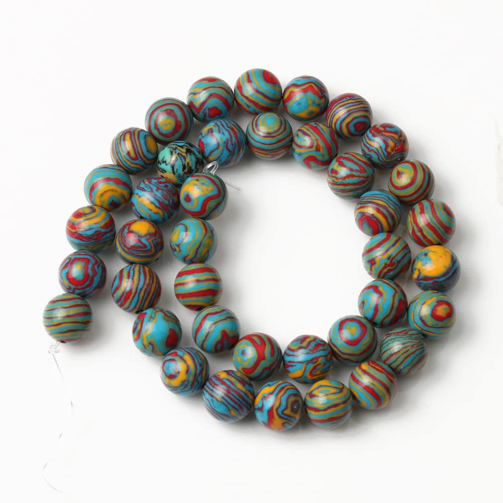 35pcs 10mm Natural Stone Beads Colorful Malachite Beads Energy Crystal Healing Power Gemstone for Jewelry Making, DIY Bracelet Necklace