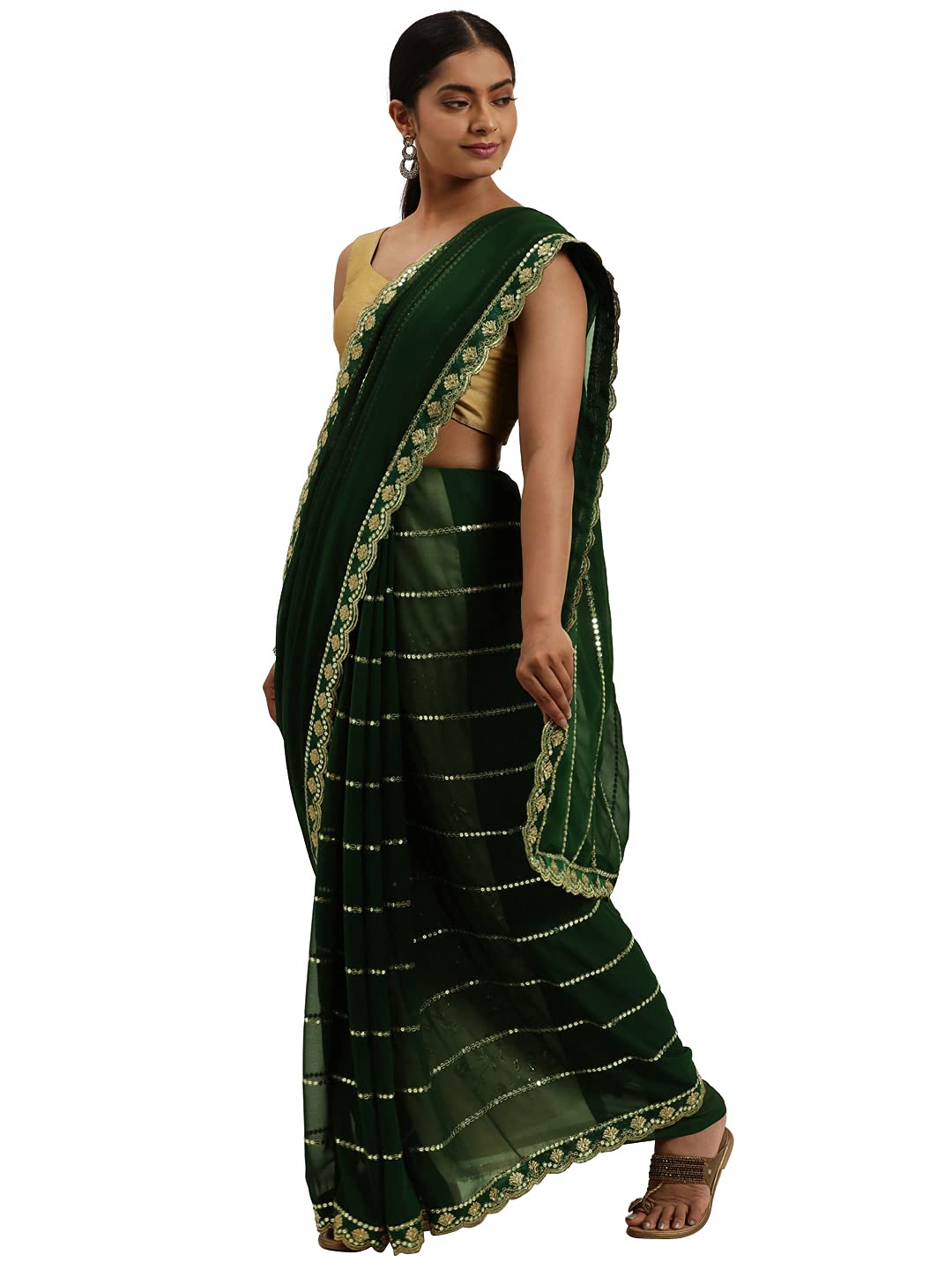 Sunderani Women's  Designer Black Georgette Embroidered Fashion Designing Saree for Women (Sund KK BLACK)