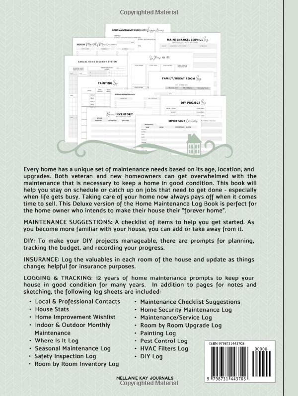 Deluxe Home Maintenance Log Book: Organize, Schedule, Journal, Planner for Home Maintenance, Repairs and Upgrades | 12 Years of Record Keeping, ... Monthly | DIY Projects Inventory Forever Home