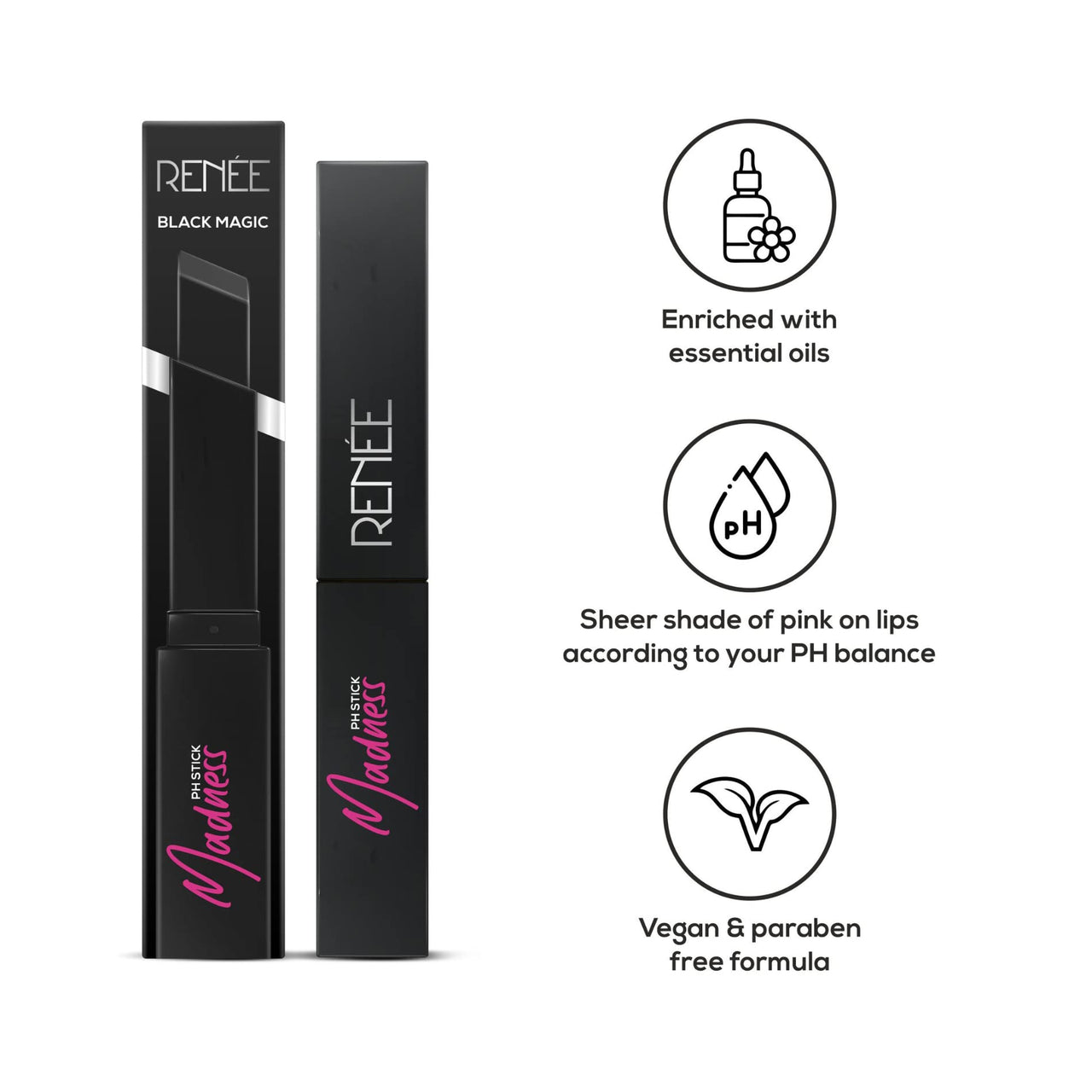 RENEE Bollywood Filter Face Primer 15gm and RENEE Madness Ph Lipstick 3gm - Black Lipstick With Glossy Pink Payoff