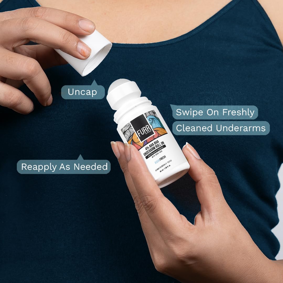 FURR 4% AHA BHA Underarm Roll On with Kojic Acid | Aqua Fresh & Lush Flora Fragrance | 40ml x 2 Units | Helps Reduce Pigmentation, Prevents Body Odour & Brightens Skin | Dermatologically Tested | Antiperspirant