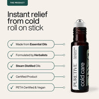 PURETIVE Cold Care Roll-On | Natural Breathing Support | Natural Congestion Relief | Refreshing Aroma| Pure & Safe & Gentle on Skin| 100% Pure Essential Oils | 10ML (Pack of 1)