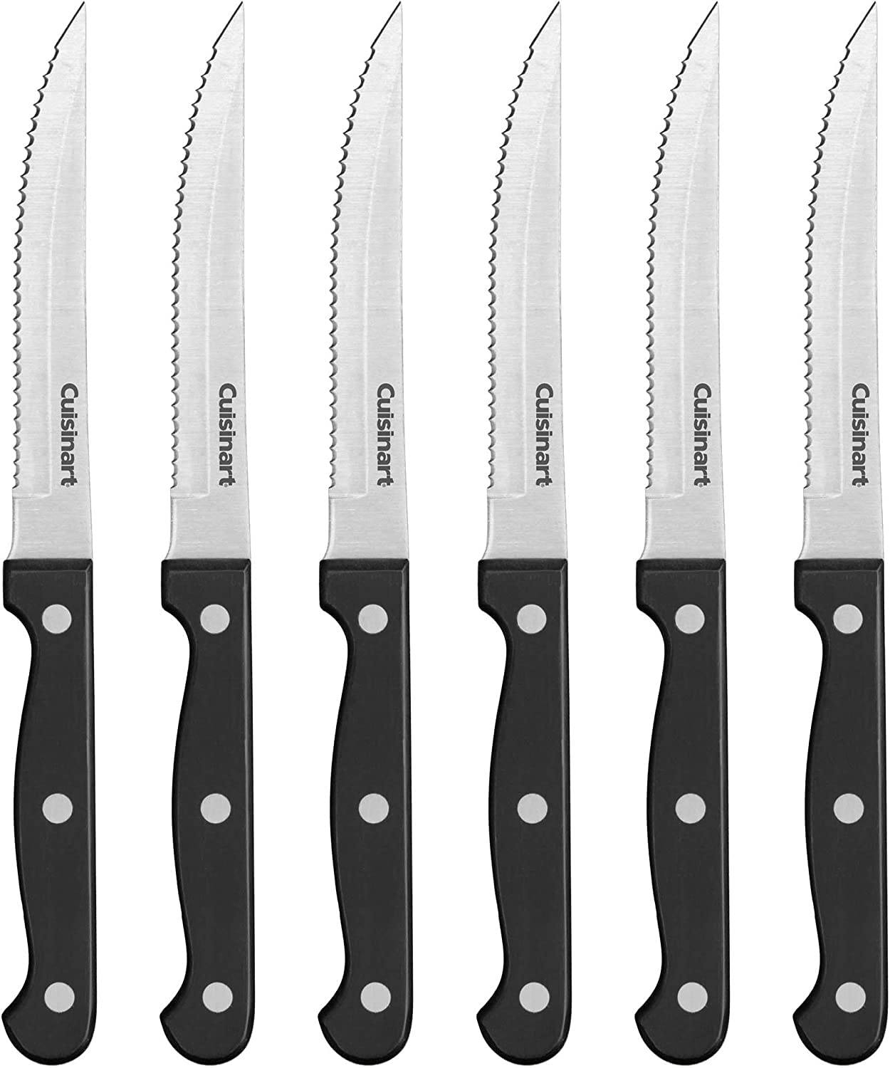 Cusinart Knife Set, 6pc Steak Knife Set with Steel Blades for Precise Cutting, Lightweight, Stainless Steel & Durable, C77TR-6PSK Black
