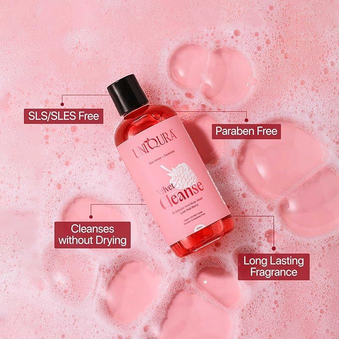 Uniqura Body Wash Super Saver Pack with oud,berries & floral fragrances | 1% Salicylic Acid, Vitamin C & Niacinamide Oud Body Washes | Deep Cleansing & Hydrating Shower Gel (300 ml each+Free Loofah)