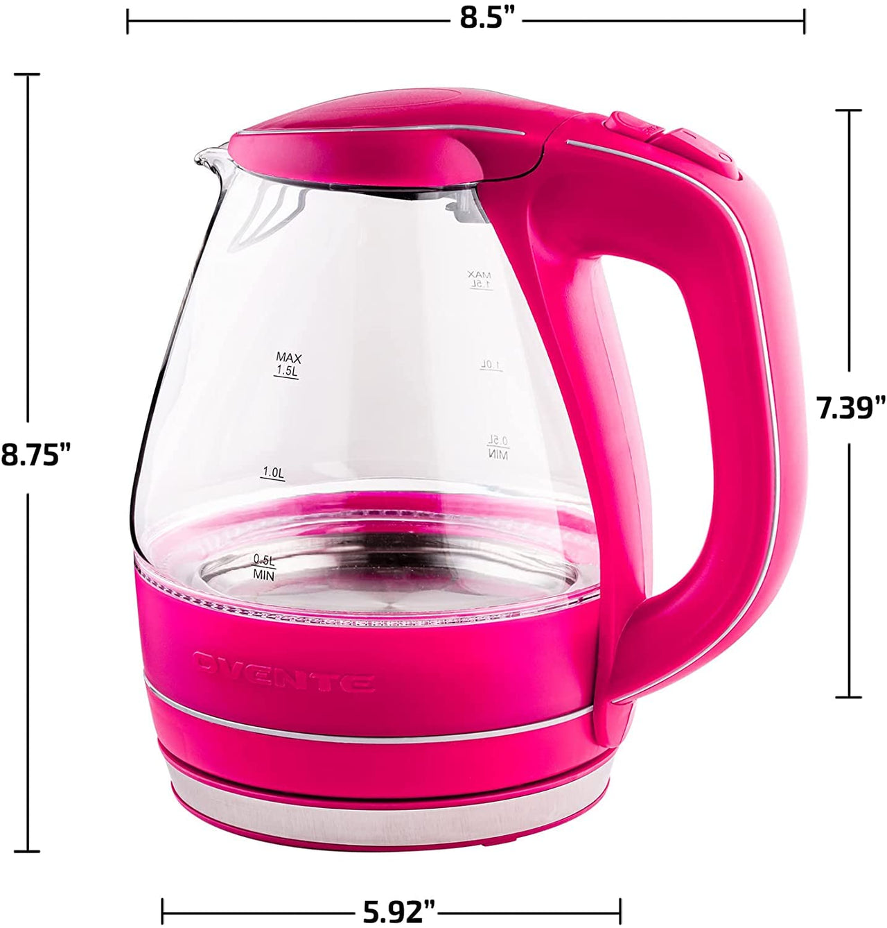 OVENTE Glass Electric Kettle Hot Water Boiler 1.5 Liter Borosilicate Glass Fast Boiling Countertop Heater - BPA Free Auto Shut Off Instant Water Heater Kettle for Coffee & Tea Maker - Purple KG83P