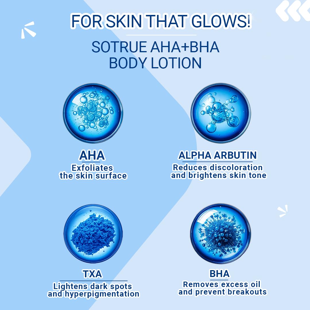 Sotrue 10% AHA + 1% BHA Body Lotion for Men & Women | Body lotion for dry skin | Detans, Smooths Rough & Bumpy Skin- 200ml