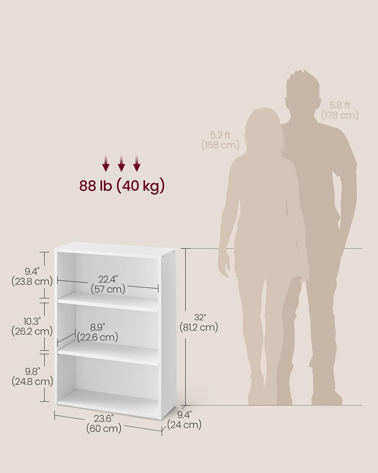 VASAGLE Bookshelf, 23.6 Inches Wide, 4-Tier Open Bookcase with Adjustable Storage Shelves, Floor Standing Unit, Cloud White ULBC164T14 1 Pack 4 Tiers (23.6"W x 42.4"H)