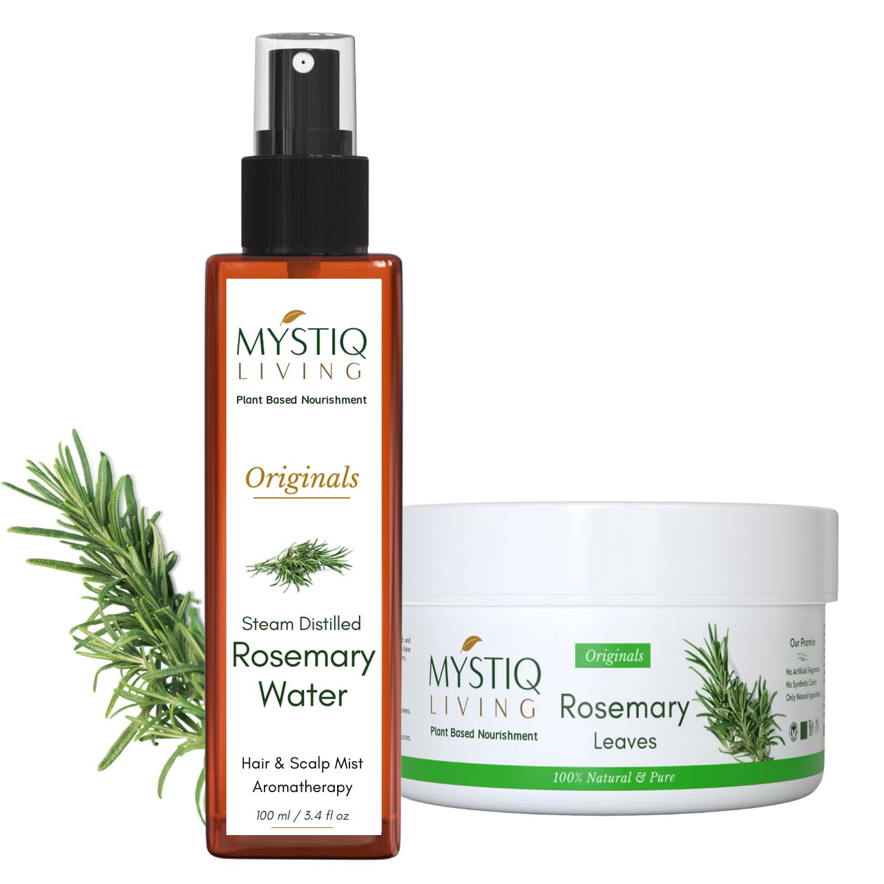 Mystiq Living Rosemary Leaves and Rosemary Water, Hair Spray for Regrowth | 100% Pure, Natural and Organic