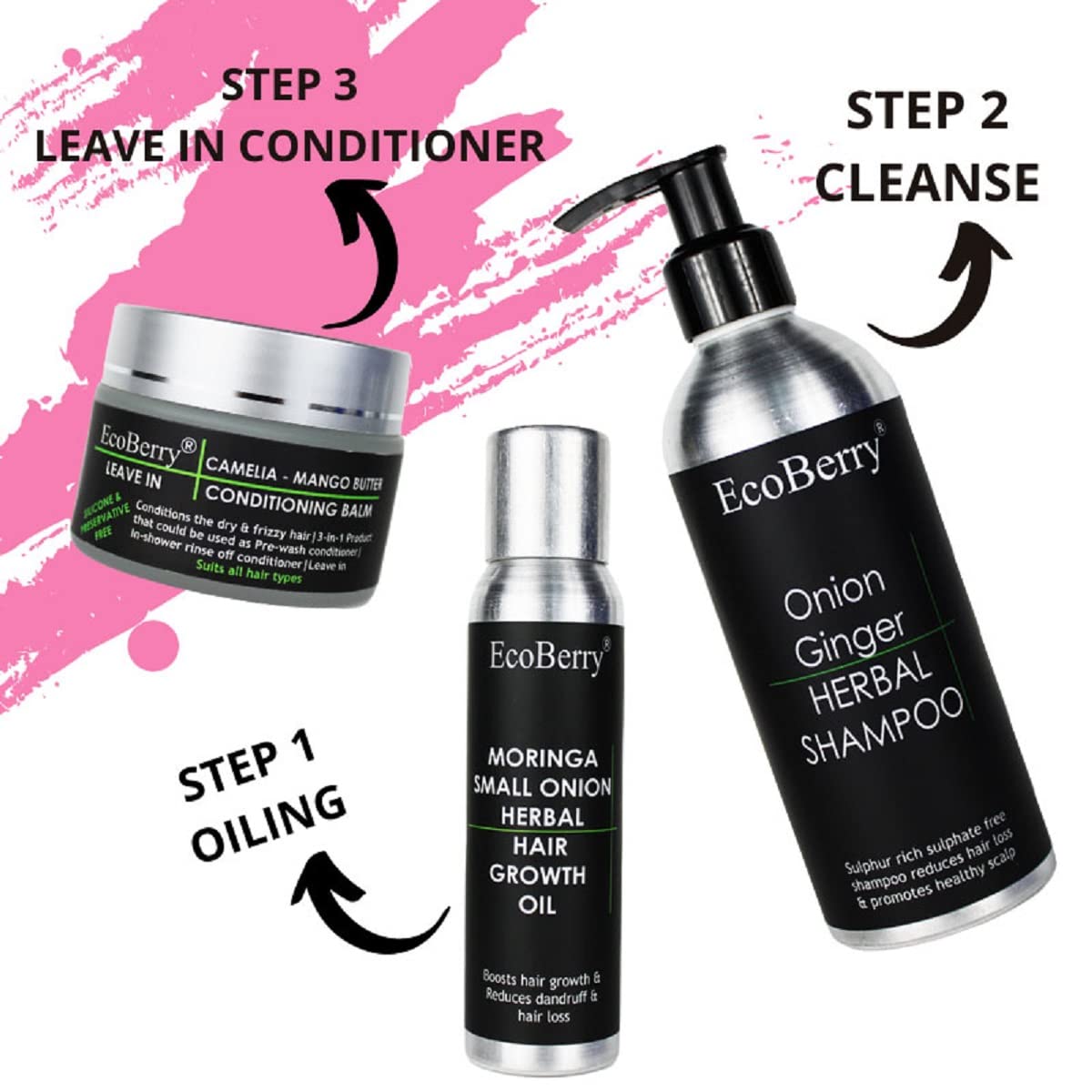 EcoBerry Onion Ginger Organic Herbal Shampoo With Red Onion & Ginger Extracts, Sulphate Free, Paraben Free, Chemical Free, Cruelty Free, Preservative Free, Vegan