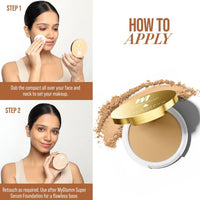 MyGlamm Super Serum Compact - 202W Latte, 9g | Infused With Hyaluronic Acid & Vitamin E | Matte Finish Compact Powder | All Skin Types
