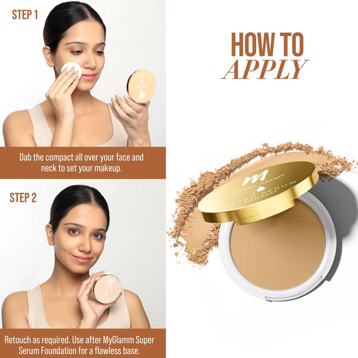 MyGlamm Super Serum Compact,401N, Mocha, 9g | Infused With Hyaluronic Acid & Vitamin E | Matte Finish Compact Powder | All Skin Type