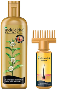 Indulekha Bringha Ayurvedic Hair Oil 50 ml, Hair Fall Control and Hair Growth with Bringharaj & Coconut Oil - Comb Applicator Bottle for Men & Women & Ayurvedic Shampoo 100 ml
