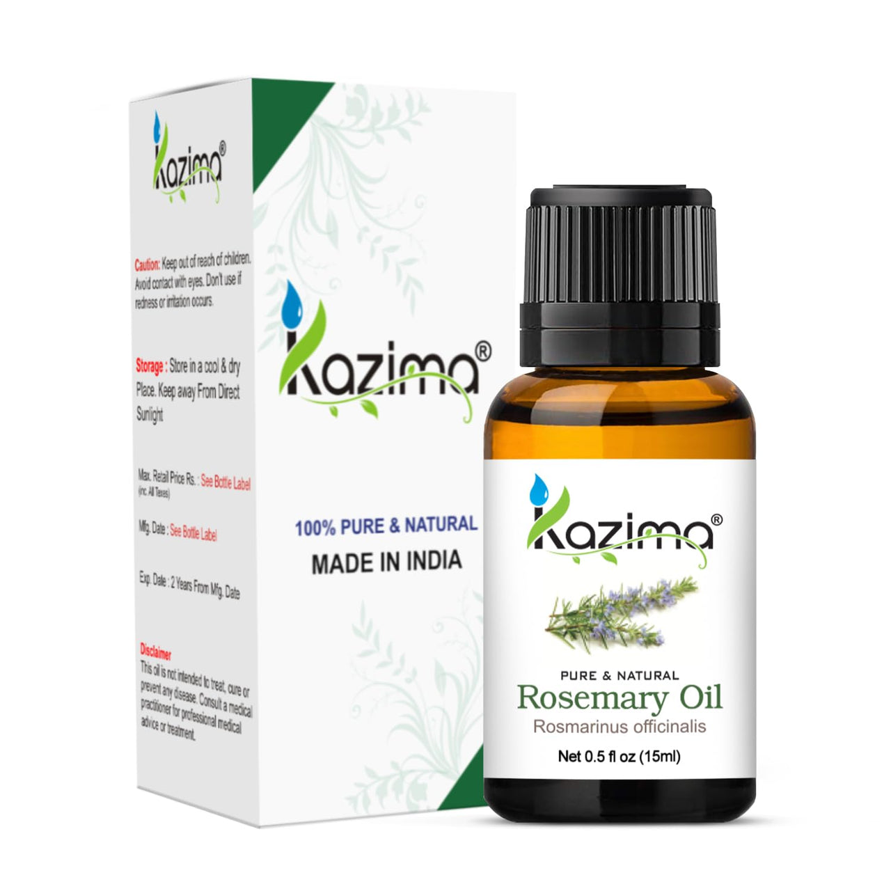 KAZIMA Combo of Rosemary Oil and Peppermint Oil - 100% Pure Essential Oil for Hair Growth, Skin Care, Aromatherapy, Muscles & Joints Pain, 15 ml each