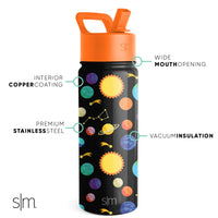 Simple Modern Kids Water Bottle with Straw Lid | Insulated Stainless Steel Reusable Tumbler for Toddlers, Boys | Summit Collection | 18oz, Solar System -Solar System