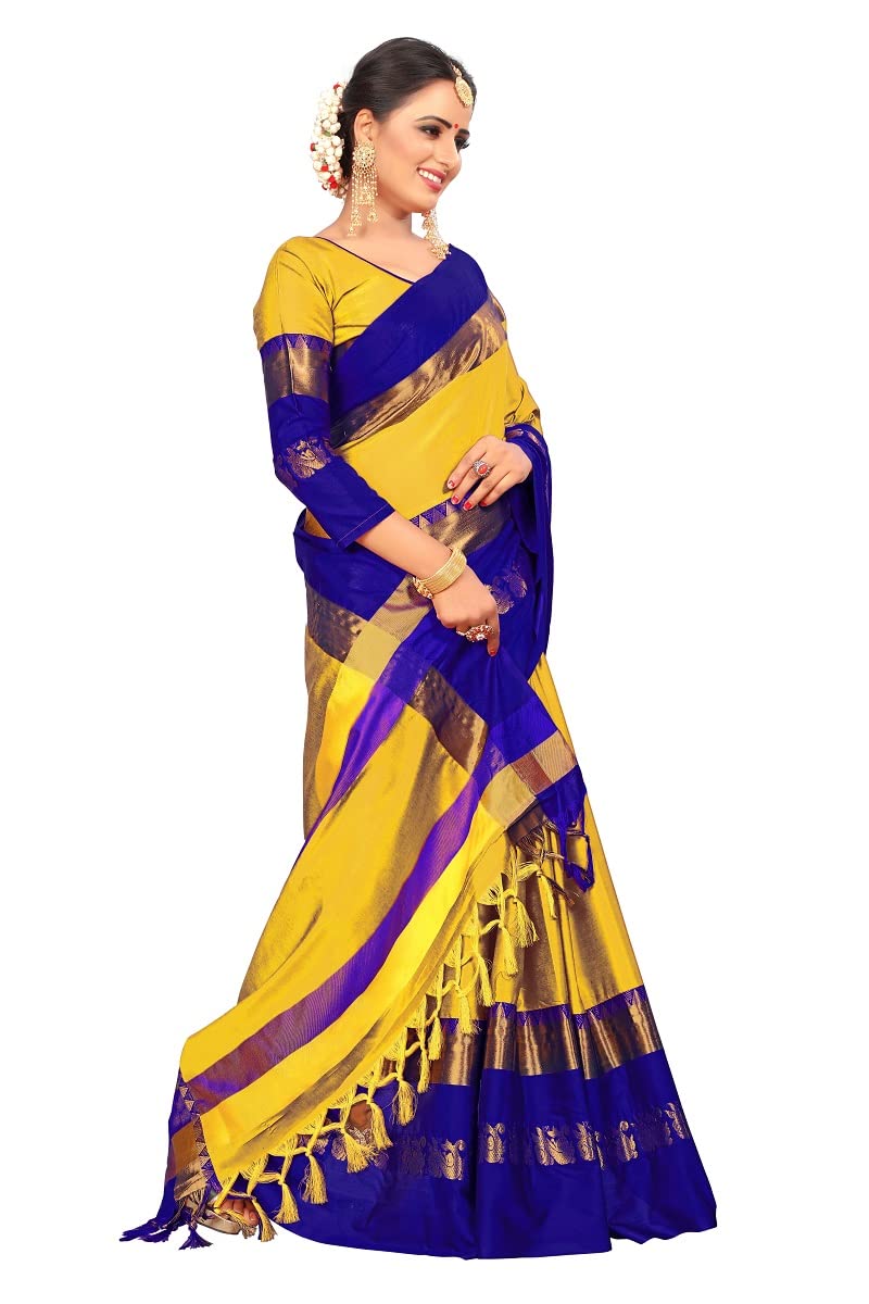 PAREVDEE Women's  Dobby Cotton Saree With Blouse Piece