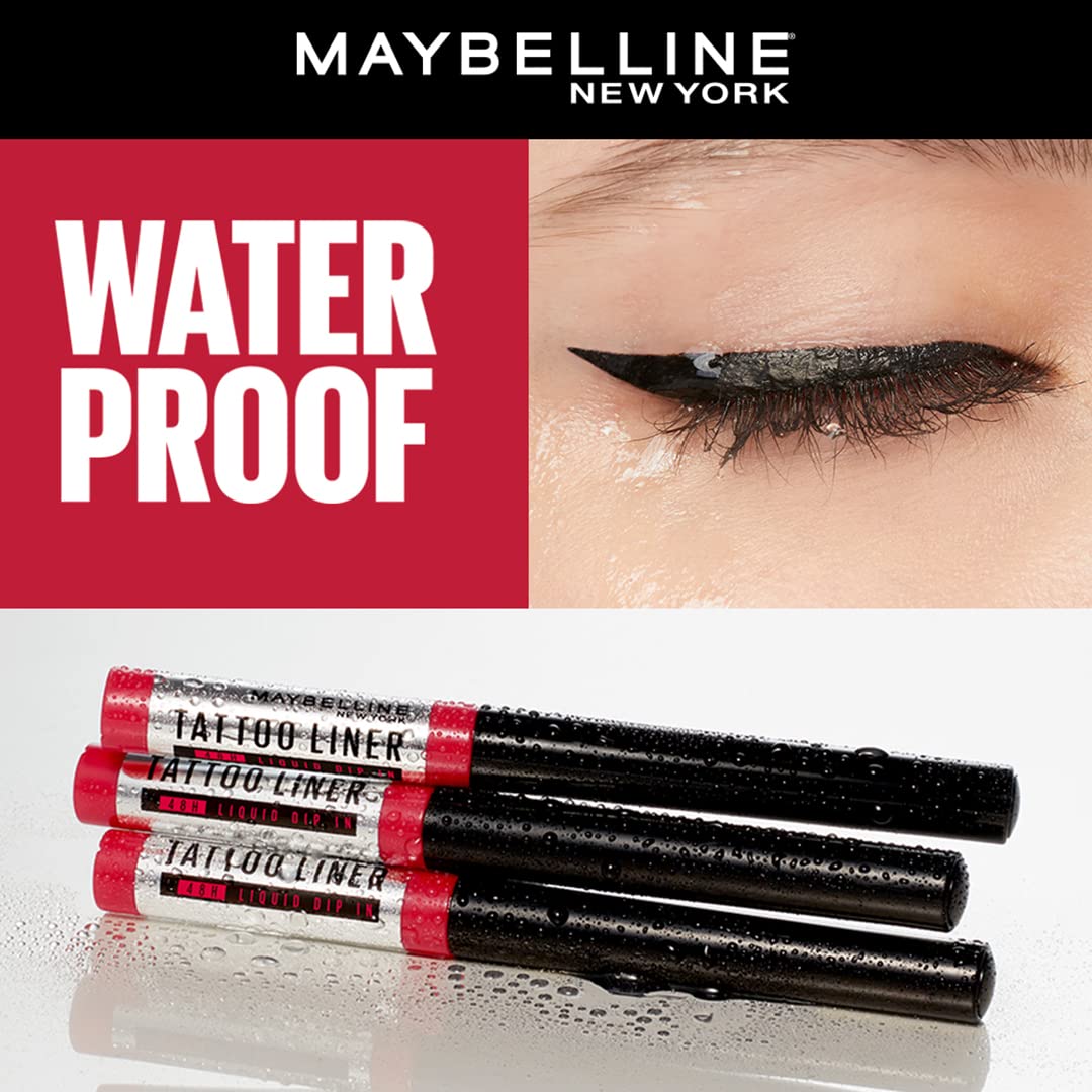 Maybelline New York 48-Hour Dip In Tattoo Eye Liner - Black, Smudge-proof and Heat Resistance, Waterproof Eyeliner. Maybelline 2x Hyper-condensed Carbon Black Eyeliner | 2.1 ml