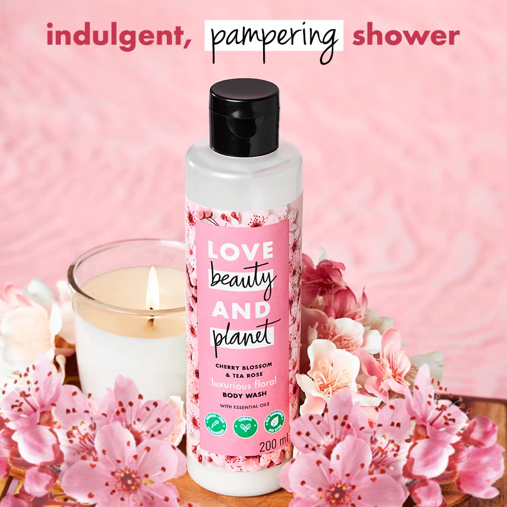 Love Beauty & Planet Cherry Blossom & Tea Rose Indulging Body Wash|Floral Shower Gel for Soft Skin,200ml
