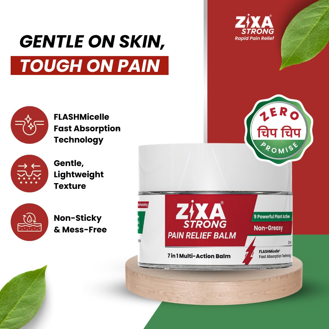 ZIXA Strong Pain Relief Balm - Non-Greasy Cream, 7-in-1 Multi-Action Formula with Aromatherapy | Fast-Absorbing | Natural with Micelle Technology for Headache, Joint, Muscle, and Back Pain | 30ml (Pack of 1)
