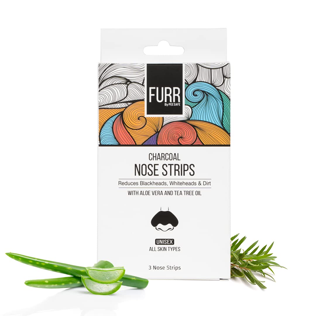 FURR By Pee Safe Blackhead Remover Bamboo Charcoal Nose Strips (Pack of 9) | With Aloe Vera & Tea Tree Oil | Reduces & Prevents Blackheads, Whiteheads, Dirt and Oil | Cleanses Pores