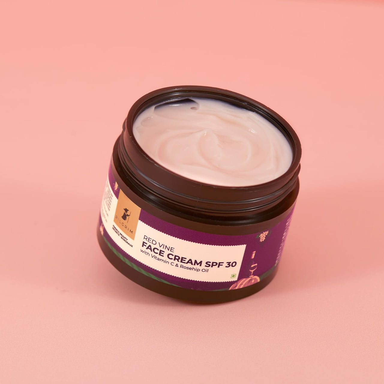 Pilgrim French Red Vine Face Cream with SPF 30 Sunscreen, Rosehip Oil & Vit C For Anti Ageing, Sun Protection PA+++, Daily Use, Dry, Oily, Combination Skin, Men & Women, 50g