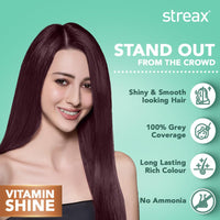 Streax Permanent Hair Colour, 100% Grey coverage, Infused with Argan and Walnut Oil, Long Lasting Cream Hair Colour for Women, Burgundy Hair Colour, 3.16 Burgundy, Colourant Tube 60g, Developer Bottle 60ml, Conditioner 20g