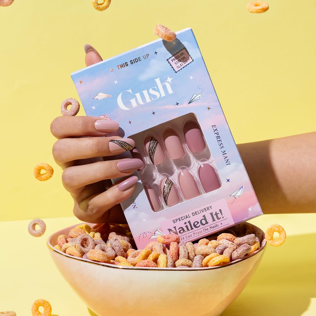 Gush Beauty Press On Nails | Reusable Nail Extensions | Artificial Fake Nails Set | For women (Peony Pinks - Short Round)