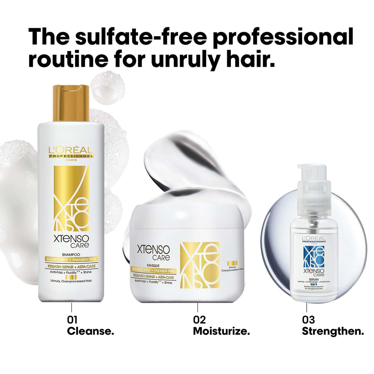 L'Oréal Professionnel Xtenso Care Sulfate-free* Shampoo | For all hair types | Gently cleanses, controls frizz and adds shine | With Keratin Repair and Asta-Care *without sulfate surfactants